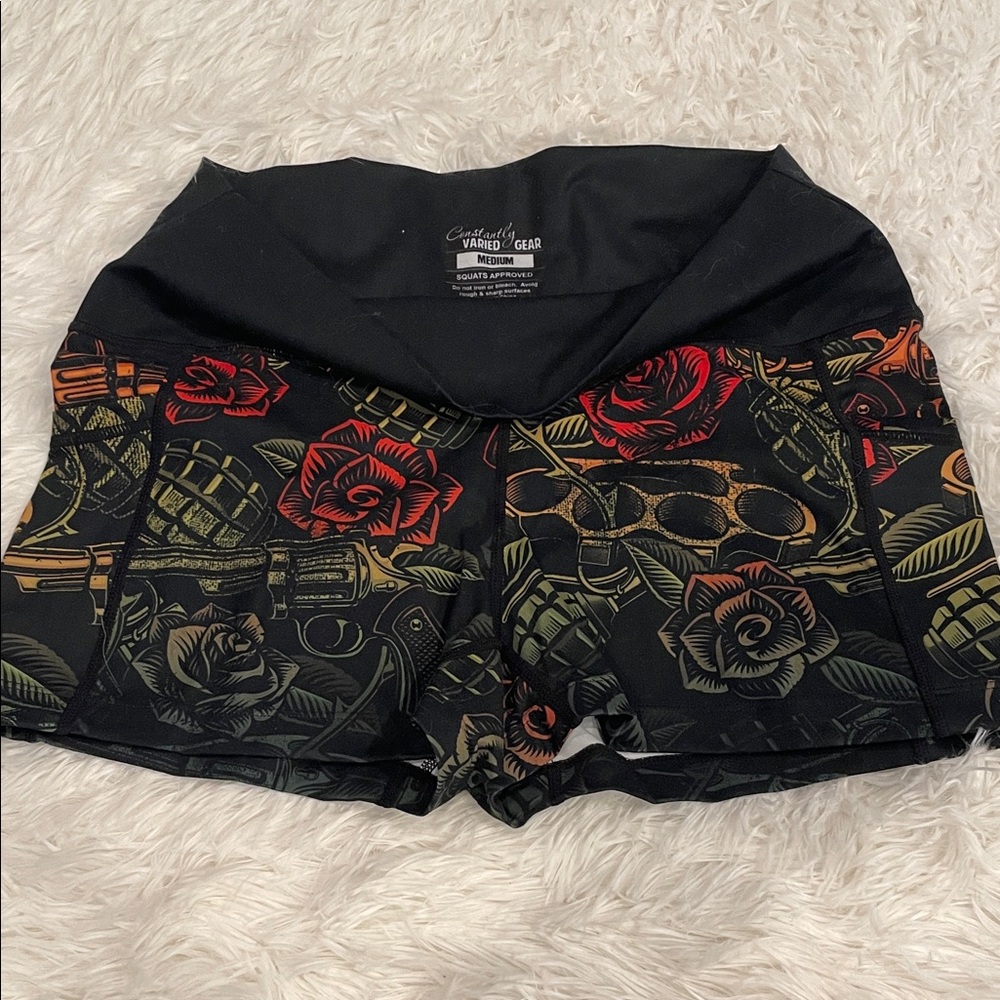 Constantly Varied Gear Black and Red Floral Athletic Shorts